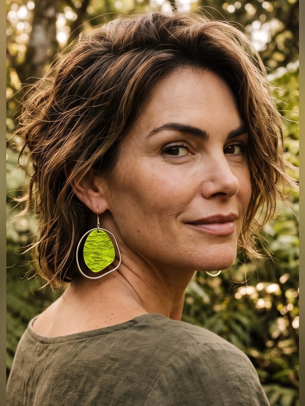 🩶💚Silver-Tone & Green Hammered Statement Drop Earrings/NIP🩶💚